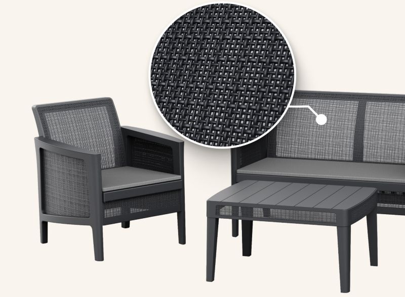 Zestaw mebli ogrodowych Keter Atlas Forma Czarny 4-osobowy Sofa, 2x Fotel i Stolik, 1szt