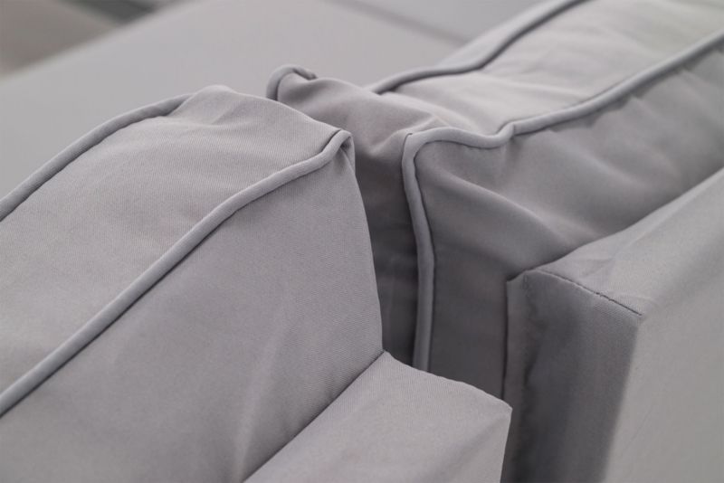 Havesæt MebleMWM 2027 i aluminium grå med teaktræ og grå puder, 1 sæt