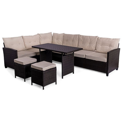 Zestaw mebli ogrodowych Sapphire ST-1310 Gino - narożnik + stół + pufy, technorattan, 1 kpl