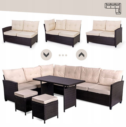 Zestaw mebli ogrodowych Sapphire ST-1310 Gino - narożnik + stół + pufy, technorattan, 1 kpl
