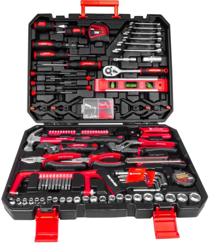 MAPOWER værktøjssæt med 168 dele: toppe, bits og nøgler i CR-V stål, komplet sæt