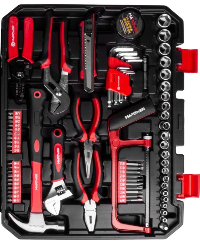 MAPOWER værktøjssæt med 168 dele: toppe, bits og nøgler i CR-V stål, komplet sæt