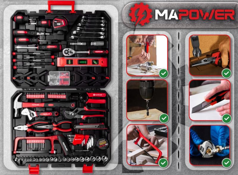 MAPOWER værktøjssæt med 168 dele: toppe, bits og nøgler i CR-V stål, komplet sæt