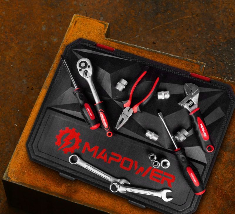 MAPOWER værktøjssæt med 168 dele: toppe, bits og nøgler i CR-V stål, komplet sæt