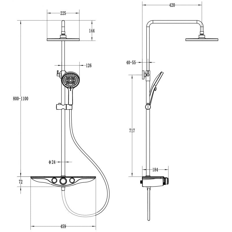 Mexen 225 mm overflademonteret brusesæt Exxo krom/mat-sort 1 stk.