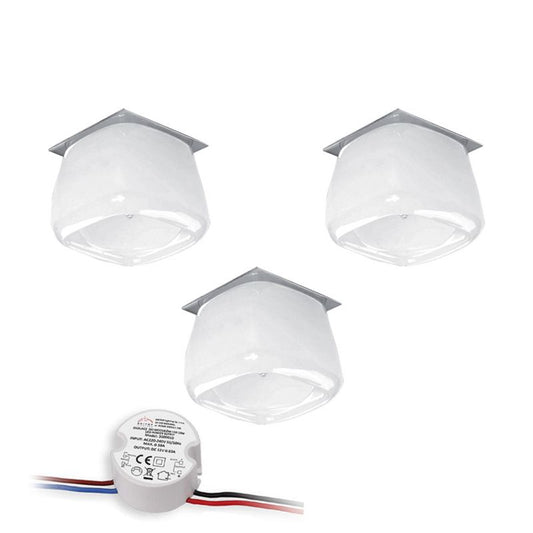 SPOT Light loftspotsæt 3xG4 LED 2,3W med driver, hvidt glas fra polsk producent, 3 stk.