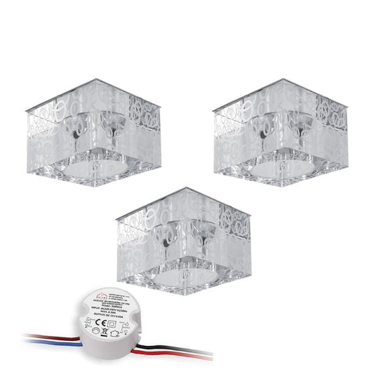 SPOT Light sæt med 3 loftspots 3xG4 LED 2,3W med driver, transparent glas, polsk producent