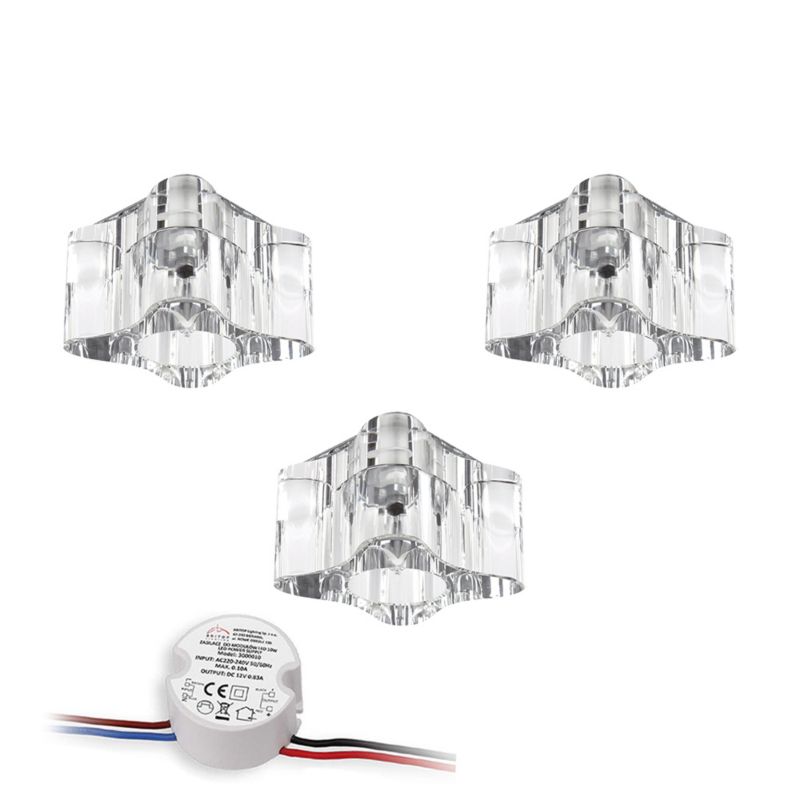 SPOT Light loftspotsæt 3xG4 LED 2,3W med driver, transparent glas, polsk producent, 3 stk.