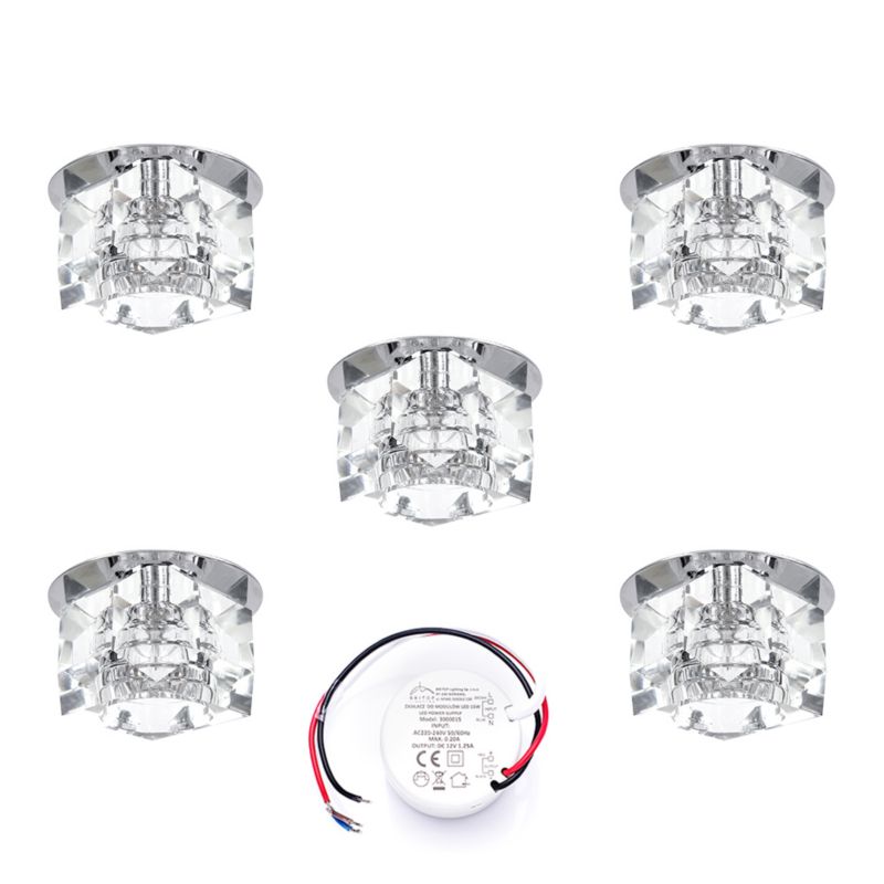SPOT Light Sæt med 5 loftspots 5xG4 LED 2,3W med driver, transparent glas, polsk producent, 5 stk.