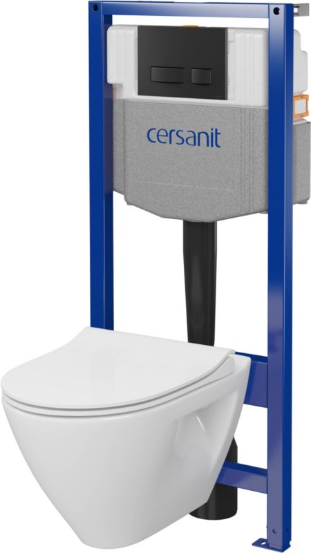 Indbygget WC-sæt Cersanit Mille med kantløs skål og soft-close sæde, sort knap