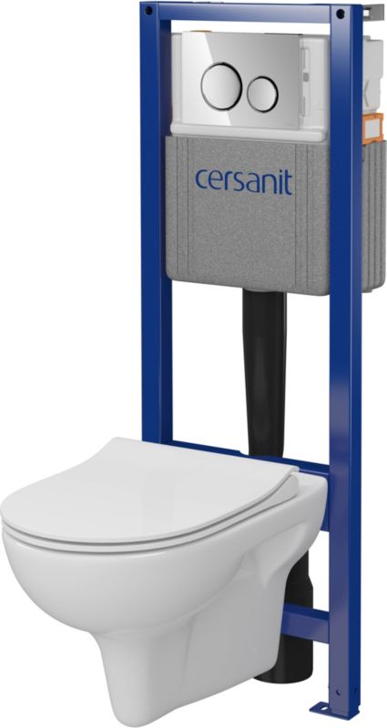 Indbygget WC-sæt Cersanit Neso uden kant med soft-close sæde og krom trykknap