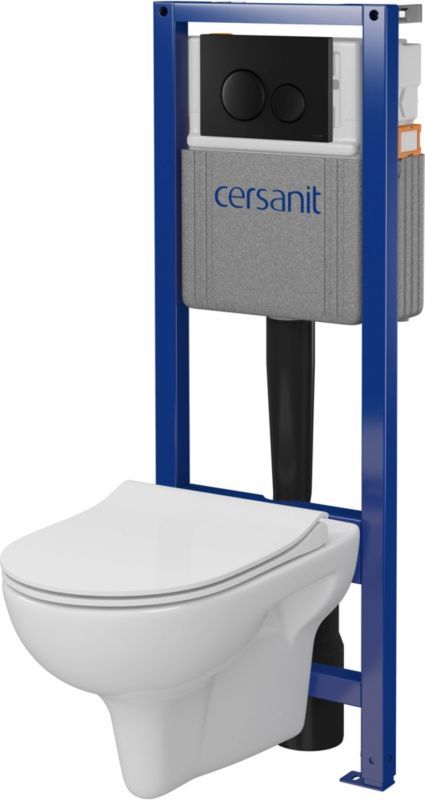 Indbygget WC-sæt Cersanit Neso uden kant med soft-close sæde og sort knap