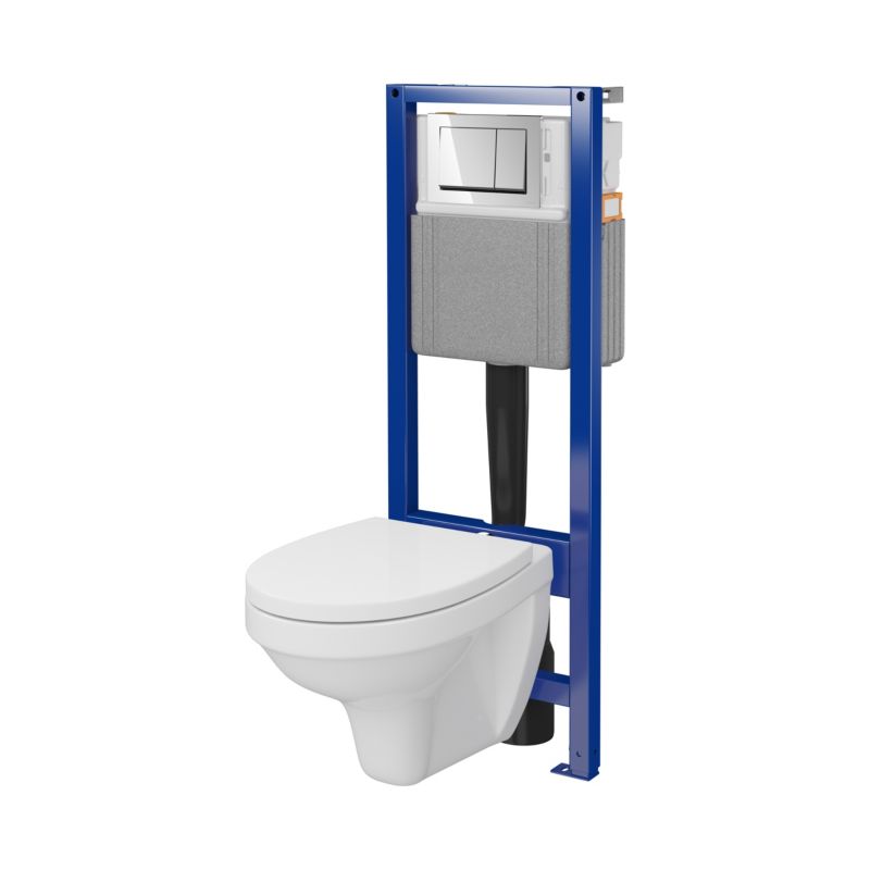 Indbygget WC-sæt Cersanit Nevo 41 cm uden kant med soft-close sæde i krom