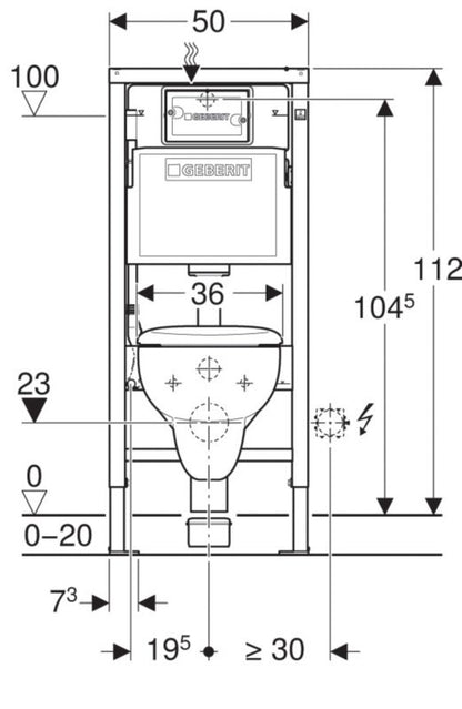 Indbygget Geberit Delta 20 WC-sæt uden kant med soft-close sæde i krom