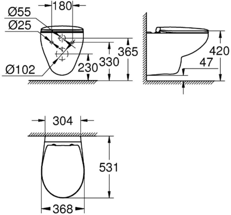 Grohe Bau indbygningssæt til toilet med kantløs skål og soft-close sæde i krom