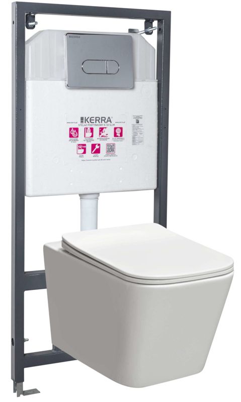 Toiletsæt til indbygning med skyllekantfri toilet Tinos og trykknap Pacific krom, 1 stk.