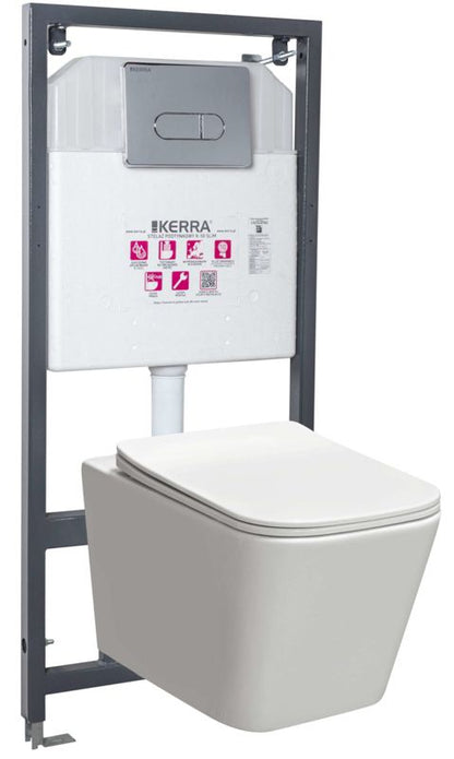 Toiletsæt til indbygning med skyllekantfri toilet Tinos og trykknap Pacific krom, 1 stk.