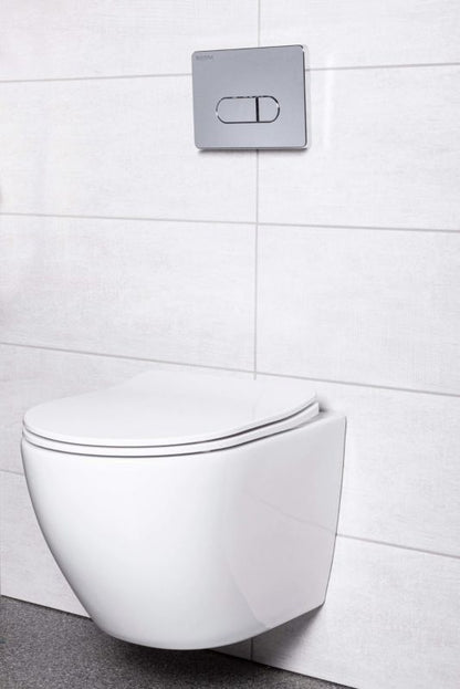 Toiletsæt til indbygning med Kerra Delos hvidt toilet og Pacific forkromet trykplade
