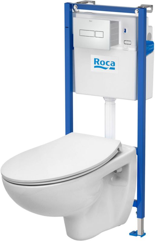 Indbygningscisternesæt med væghængt toilet uden skyllekant 37x54 cm Krom