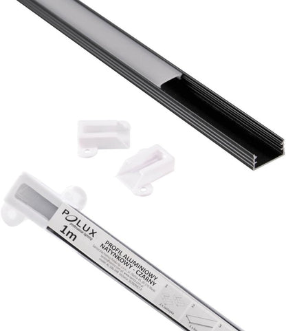 Polux sæt med overflademonteret profil til LED-strips 1 m sort