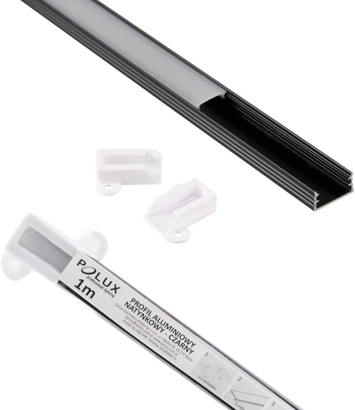 LED-profil Polux 1 m Sort Overflademontering