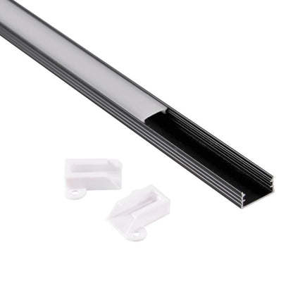 LED-profil Polux 1 m Sort Overflademontering