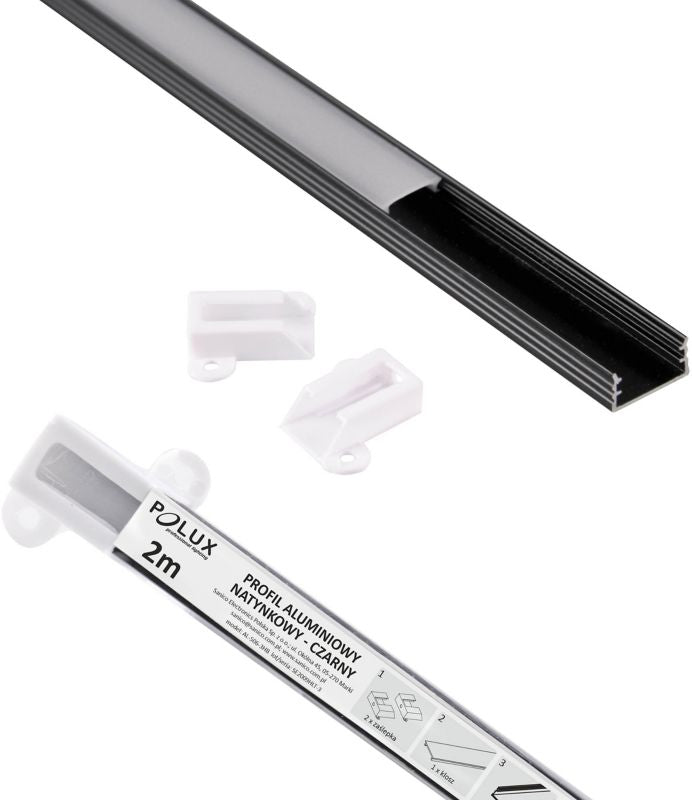 Polux overflademonteret profil til LED-strips 2 m mat-sort