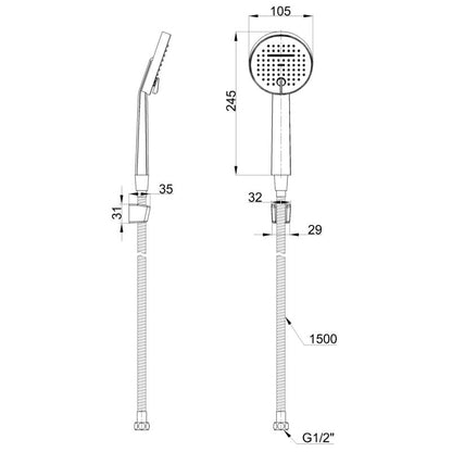 1-Punkts Brusesæt Sort med 2-Funktions Brusehoved og Slange, 150 cm