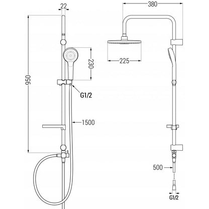 Mexen Cetus 950 mm brusebatterisæt i krom, 1 stk.