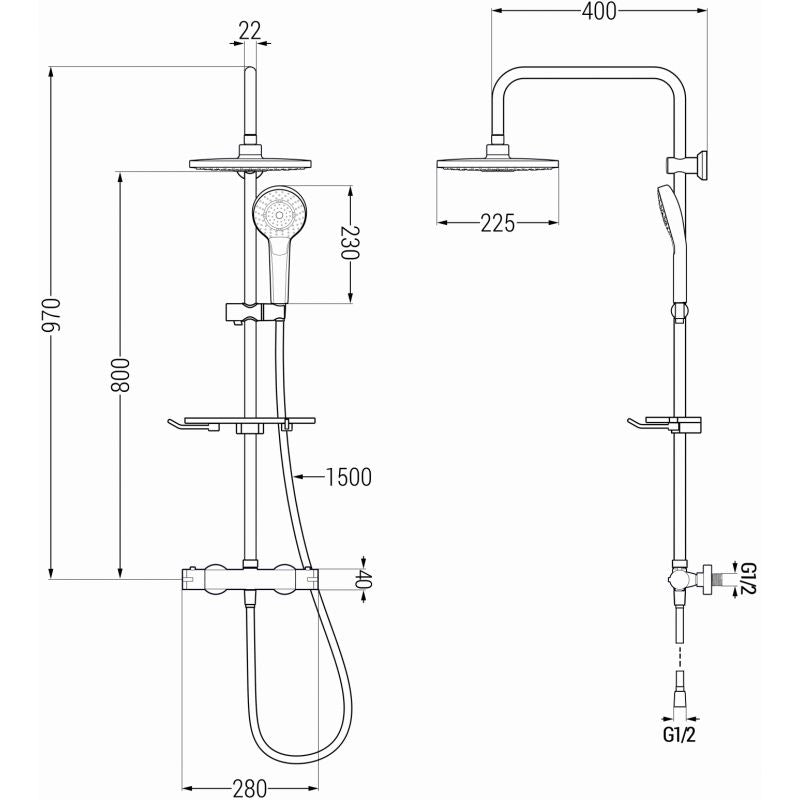 Mexen Kai 97 cm brusebatterisæt krom/hvid 1 stk.