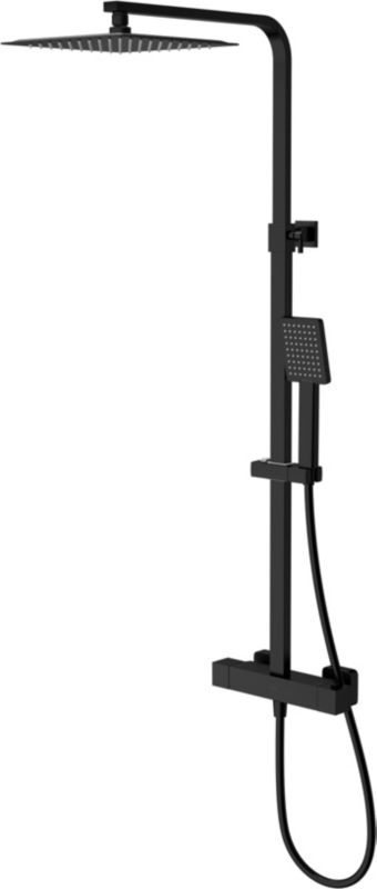 Termostatisk Brusesøjle 25x25 cm Sort med EasyCLEAN 150 cm Slange | 5901771096481