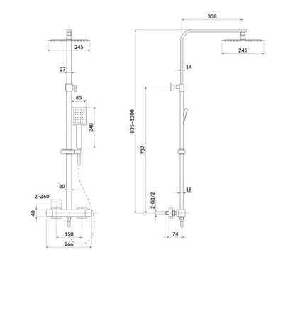 Termostatisk Brusesøjle 25x25 cm Sort med EasyCLEAN 150 cm Slange | 5901771096481