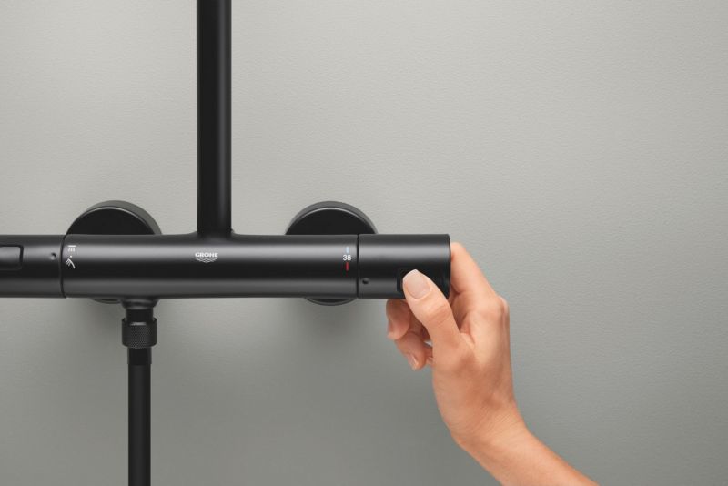 Termostatisk Brusesæt Vægmonteret 250 mm Hovedbruser Sort Mat
