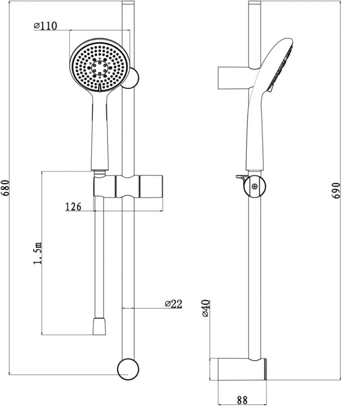 GoodHome Cavally 3‑funktioners sort brusesæt