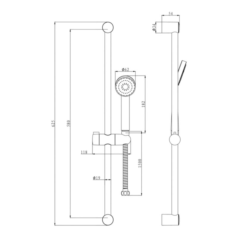 Brusesæt 1-Funktion Krom 58 cm Stang 150 cm Slange
