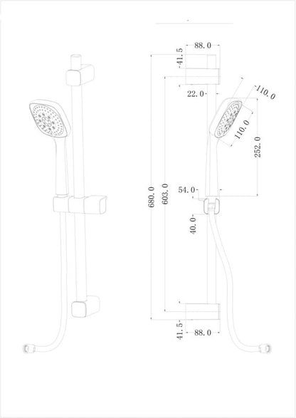 Brusesæt 3-Funktion Krom 150 cm Slange 67,4 cm Stang