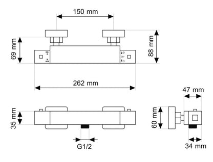 Brusesæt Granitan Tugela Termostatisk Hovedbruser 20 cm Krom