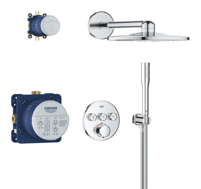 Indbygget Brusesæt Termostatisk 3-Udgange 31 cm Hovedbruser 150 cm Slange Krom