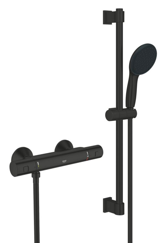 Termostatisk Brusesæt Vægmonteret Sort Mat 600 mm Stang | 345972431