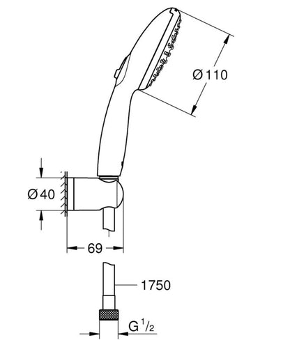 Brusesæt 2-Funktion Sort Mat 175 cm Slange