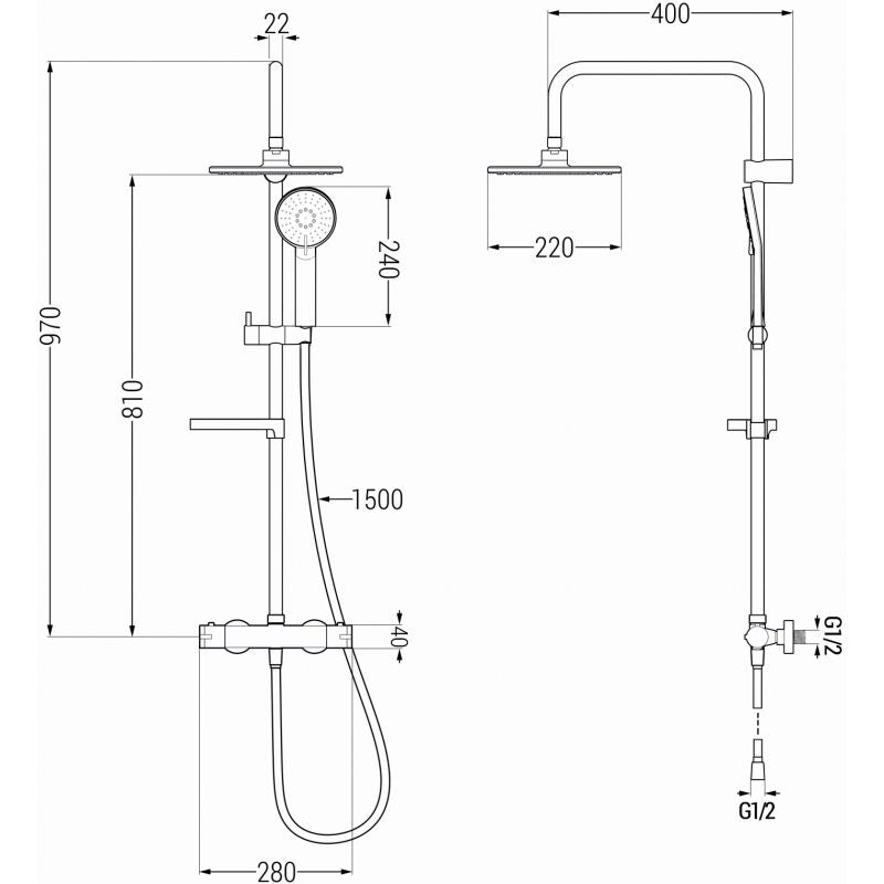 Mexen Kai brusebatterisæt 970 mm i rosaguldfinish, 1 stk.
