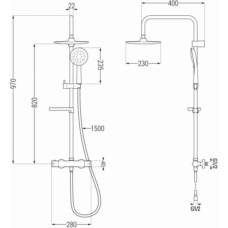 Mexen 970 mm Kai brusebatterisæt hvid/krom 1 stk.