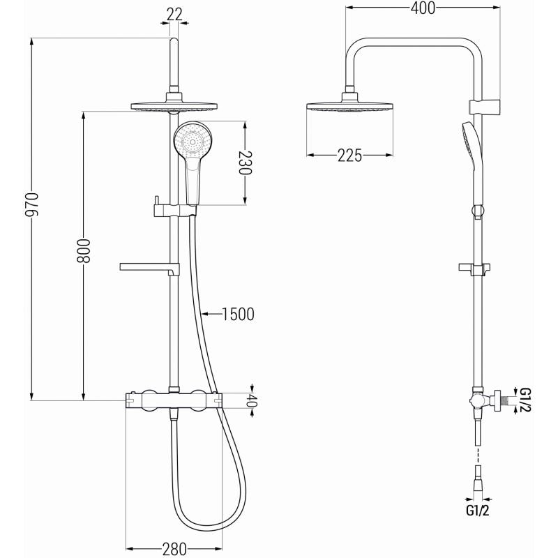 Mexen 970 mm Kai brusebatterisæt krom/hvid 1 stk.