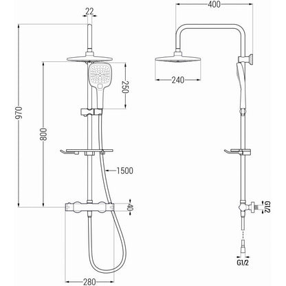 Mexen Kai 240 mm sort overflademonteret brusebatterisæt, 1 stk.