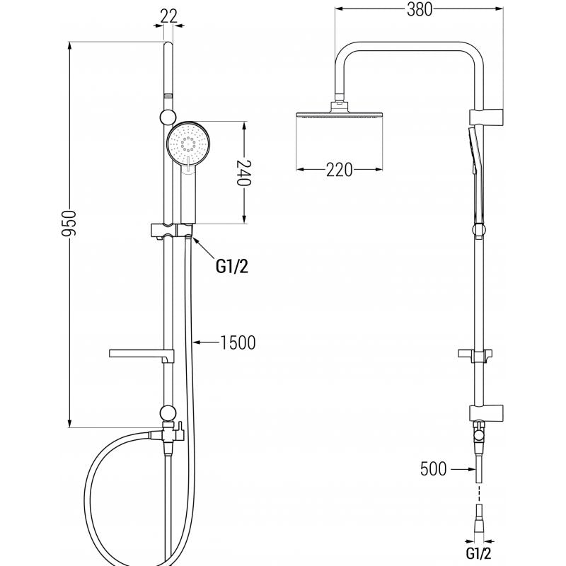 Mexen Slim Termo krom brusesæt 95 cm 1 stk.