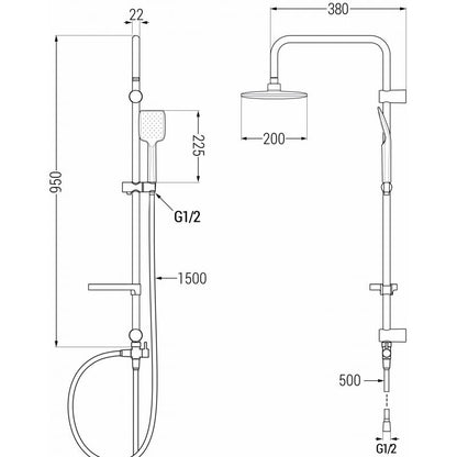 Mexen Slim termostatisk brusesæt, sort, 1 stk.