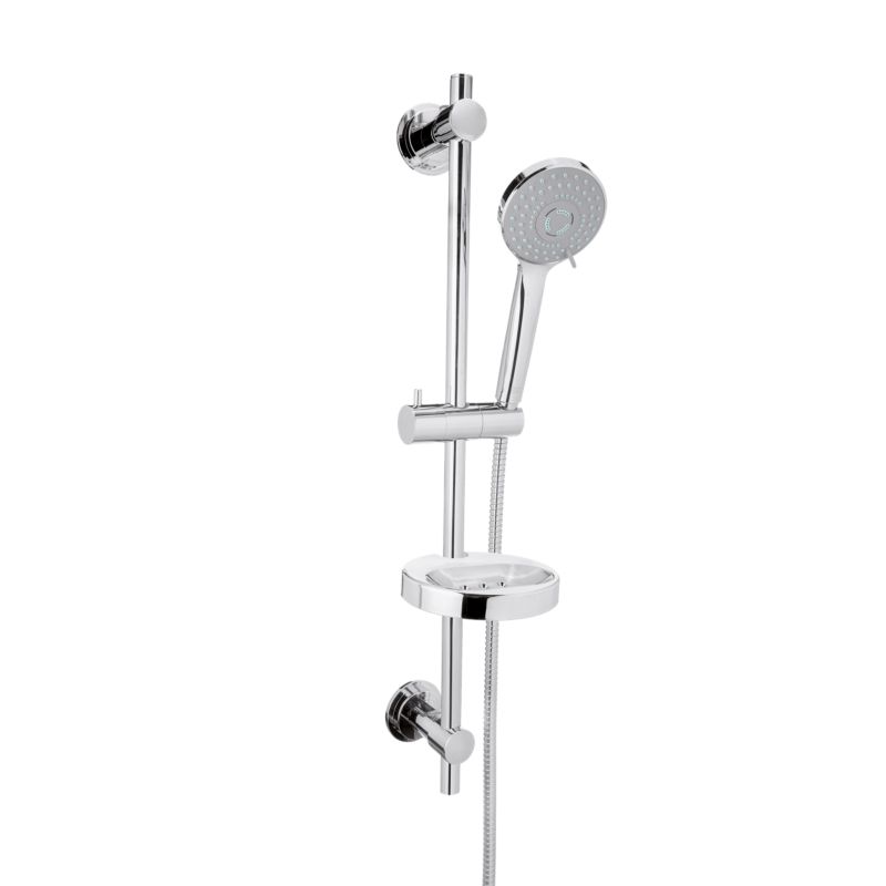 Brusesæt på Stang 3-Funktioner med Hylde og Slange 150 cm, Krom