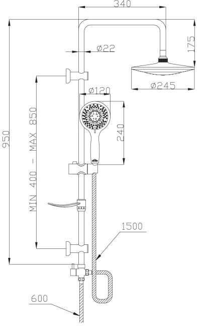 Vægmonteret Brusesæt Socho 103 cm Krom 1 stk.