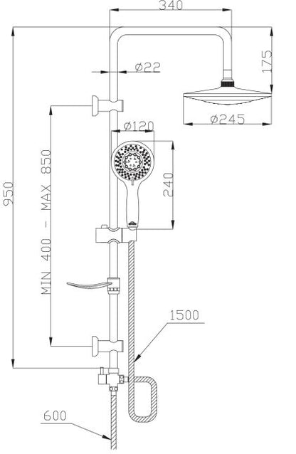 Vægmonteret Brusesæt Socho 103 cm Krom 1 stk.