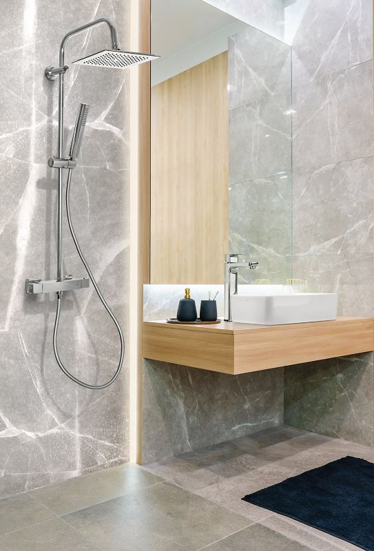 Brusesæt med termostatarmatur 25x25 cm Krom | 5907798716494